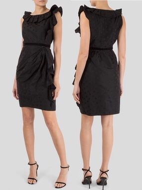Marc by Marc Jacobs Polka Dot Patterned Jacquard Ruffled Silk-Blend Dress Size 2